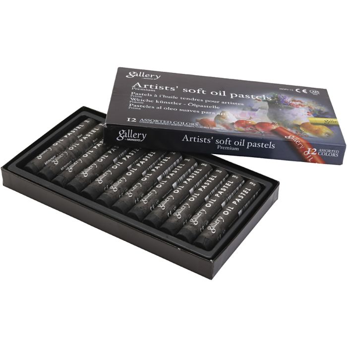 Gallery öljypastellit, Pit. 7 cm, halk. 11 mm, paksuus 11 mm, musta, 12 kpl/ 1 pkt