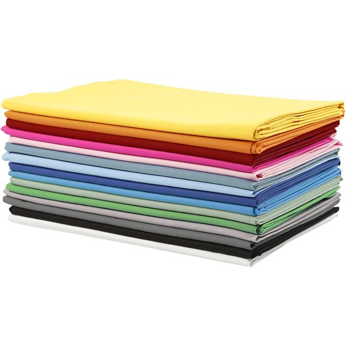 Puuvillakangas, Lev: 145 cm, 140 g, värilajitelma, 15x2 m/ 1 pkt