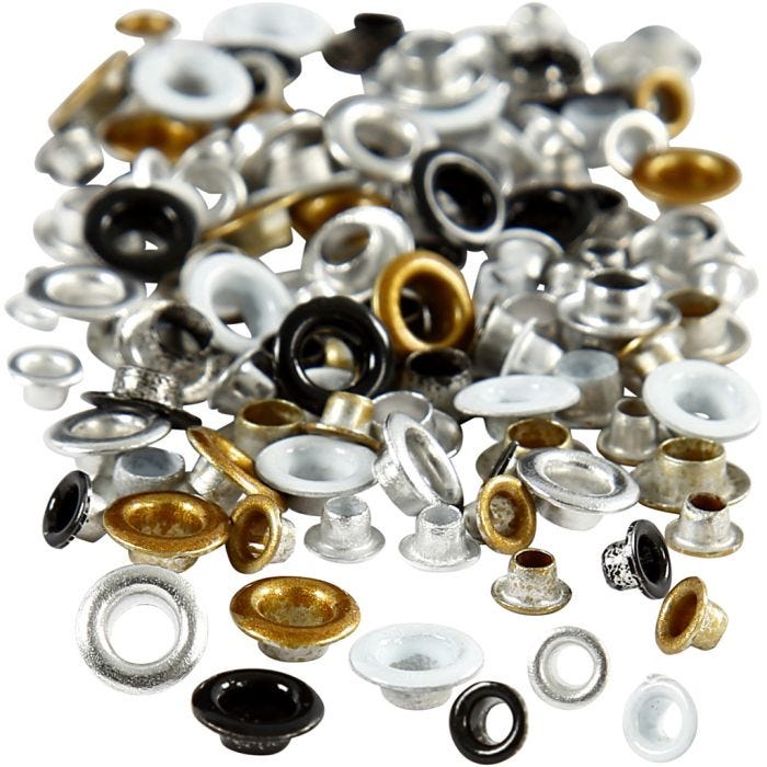 Eyeletit/reikäniitit, Kork. 2,9+3,15 mm, halk. 5+8 mm, aukon koko 3,2+4,8 mm, 120 kpl/ 1 pkt