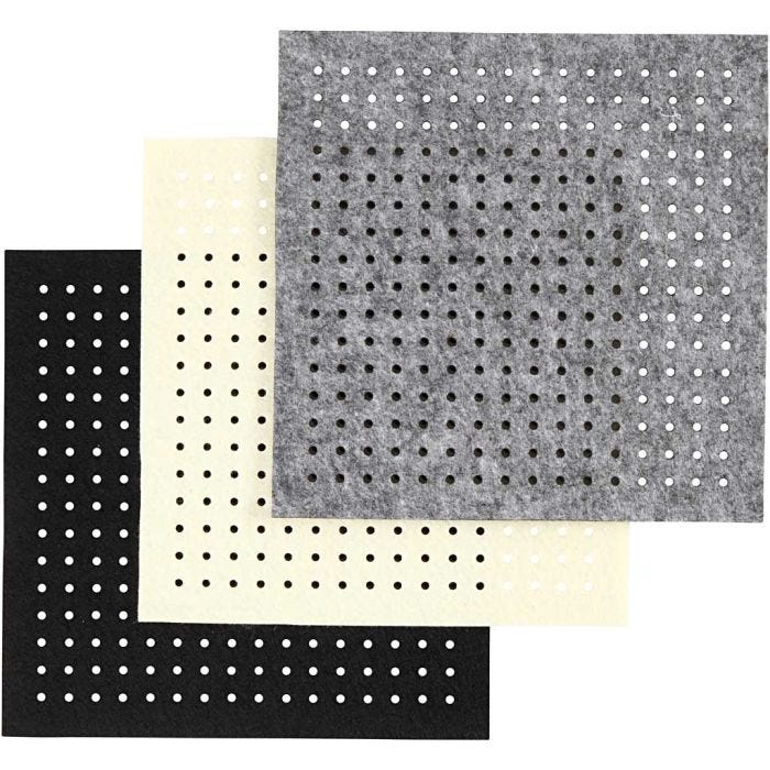 Huopa-arkki, rei'itetty, koko 20x20 cm, paksuus 3 mm, musta, harmaa, luonnonvalkonen, 3x4 ark/ 1 pkt