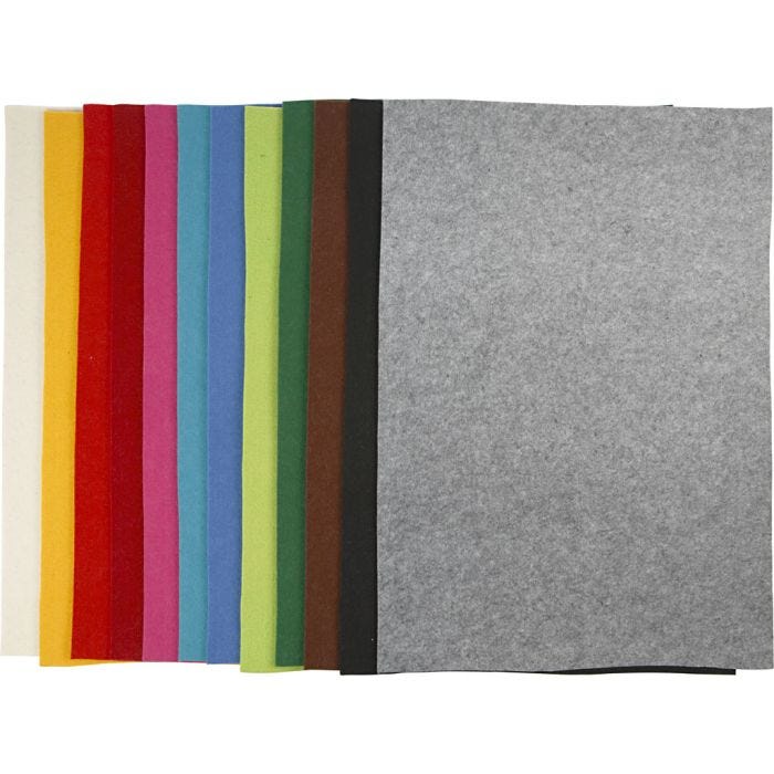 Askarteluhuopa, arkki 42x60 cm, paksuus 3 mm, värilajitelma, 12 laj/ 1 pkt