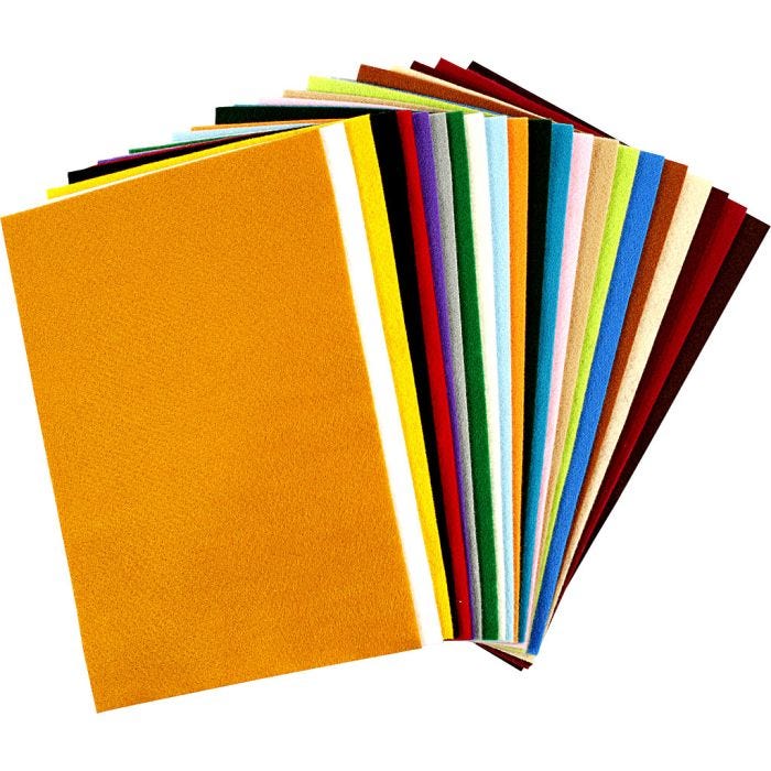 Askarteluhuopa, arkki 20x30 cm, paksuus 1,5 mm, 180-200 g, värilajitelma, 24 laj/ 1 pkt