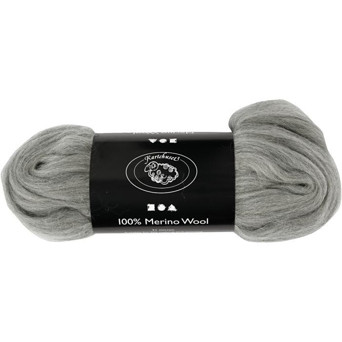 Merinovilla, paksuus 21 my, harmaa, 100 g/ 1 pkt