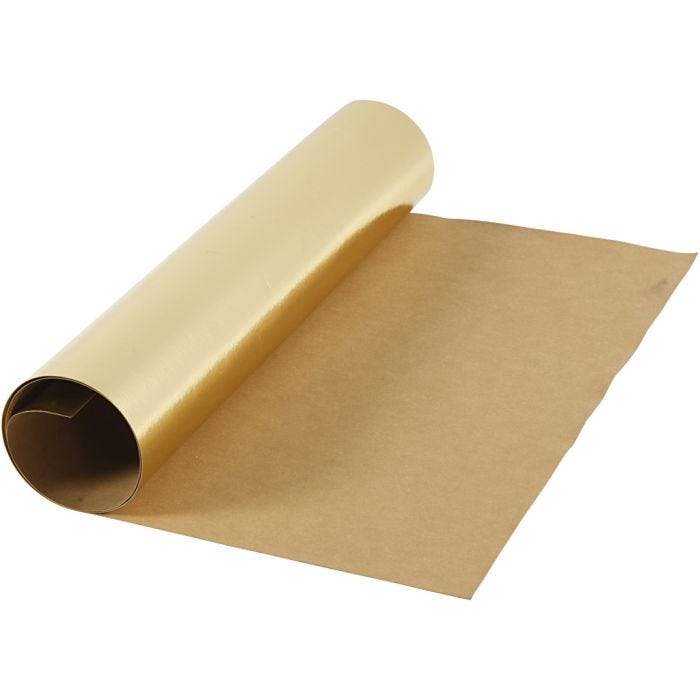 Nahkapaperi, Lev: 49 cm, yksi värillinen,folio, 350 g, kulta, 1 m/ 1 rll