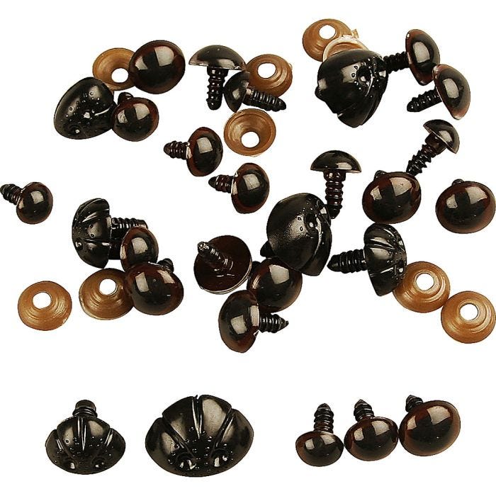 Nallen kuonot ja silmät, halk. 10+12,5+15 mm, koko 15+25 mm, 12 laj/ 1 pkt