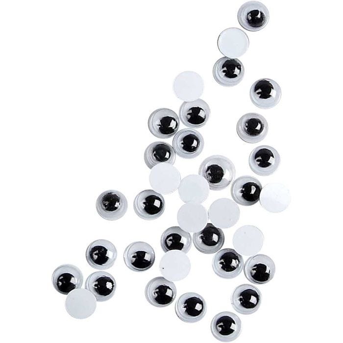 Liikkuvat Silmät, liimattavat, halk. 6 mm, 1000 kpl/ 1 pkt