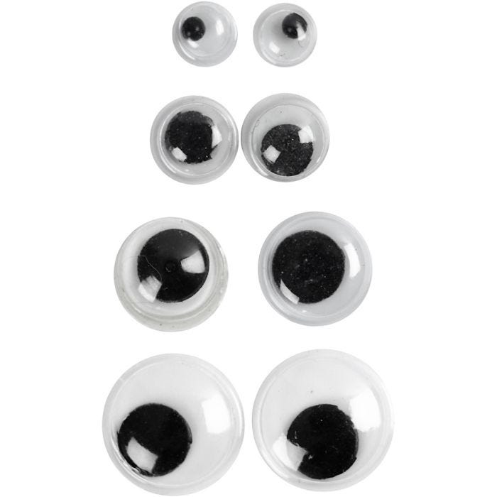 Liikkuvat Silmät, liimattavat, halk. 4+6+8+10 mm, 40 laj/ 1 pkt