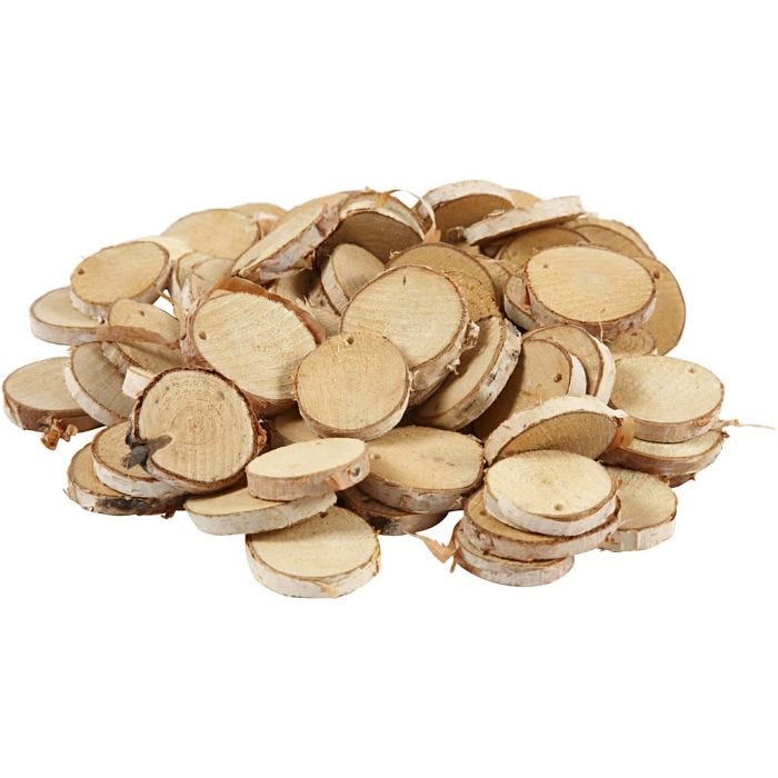 Puukiekot, halk. 35-45 mm, aukon koko 4 mm, paksuus 7 mm, 500 g/ 1 pkt
