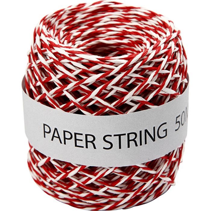 Paperinaru, paksuus 1 mm, punainen/valkoinen, 50 m/ 1 rll