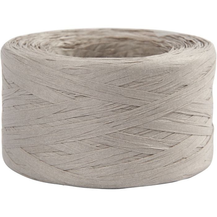 Raffia- Paperinaru, Lev: 7-8 mm, vaaleanharmaa, 100 m/ 1 rll