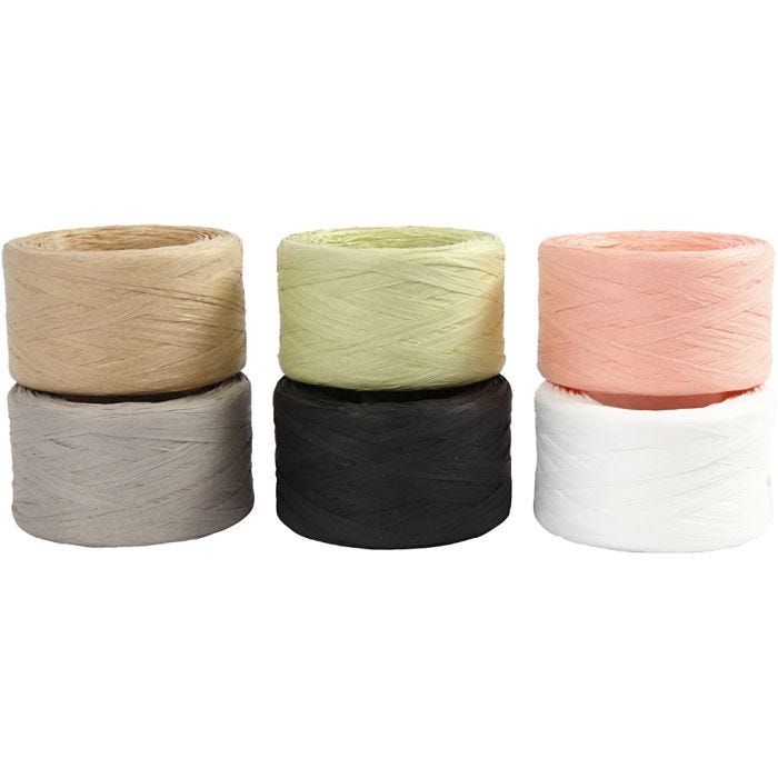 Raffia- Paperinaru, Lev: 7-8 mm, värilajitelma, 6x100 m/ 1 pkt