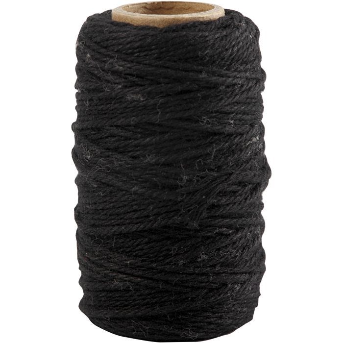 Puuvillanyöri, paksuus 1,1 mm, musta, 50 m/ 1 rll