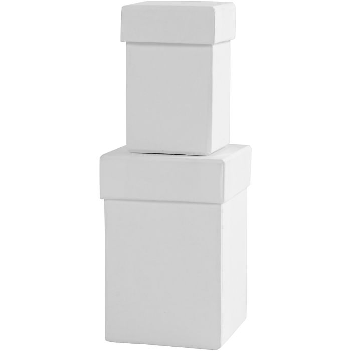Neliönmuotoiset rasiat, Kork. 7+9 cm, koko 4,5+6 cm, valkoinen, 2 kpl/ 1 set
