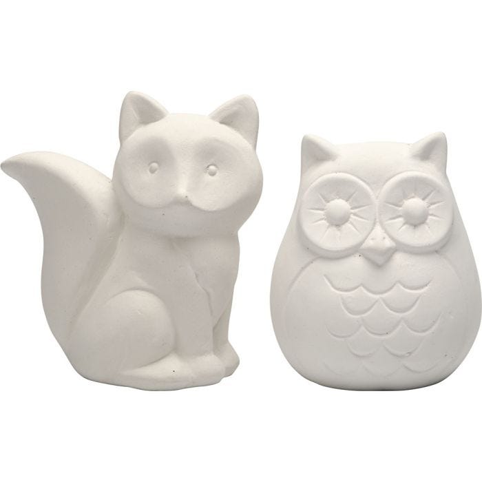 Säästölippaat, pöllö ja kettu, Kork. 9 cm, valkoinen, 2 kpl/ 1 pkt