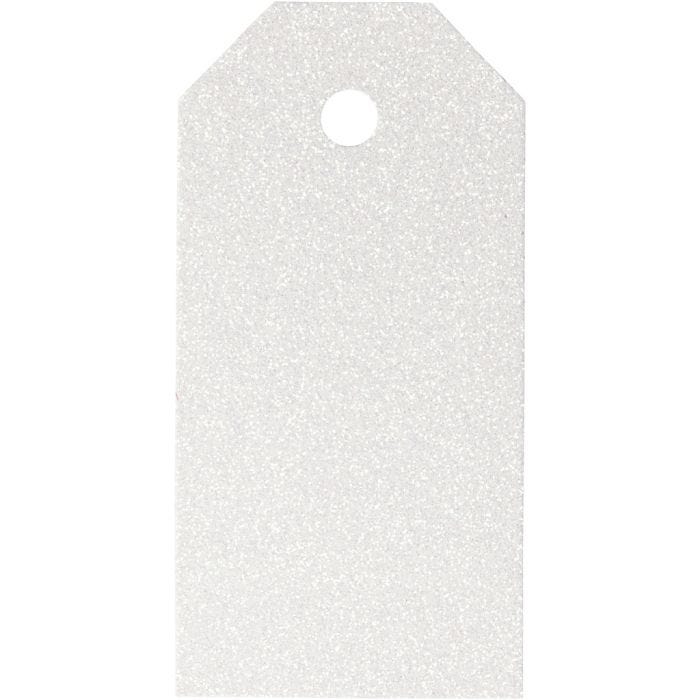 Pakettietiketit, koko 5x10 cm, kimalle, 300 g, valkoinen, 15kpl/ 1 pkt