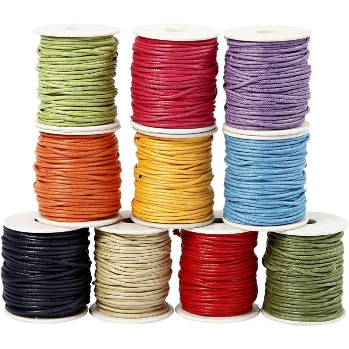 Puuvillanyöri, paksuus 2 mm, vahvat värit, 10x25 m/ 1 pkt