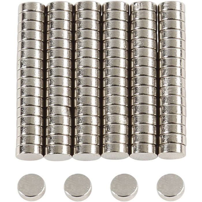 Magneettinappi ”NdFeB” , halk. 5 mm, paksuus 2 mm, 100 kpl/ 1 pkt