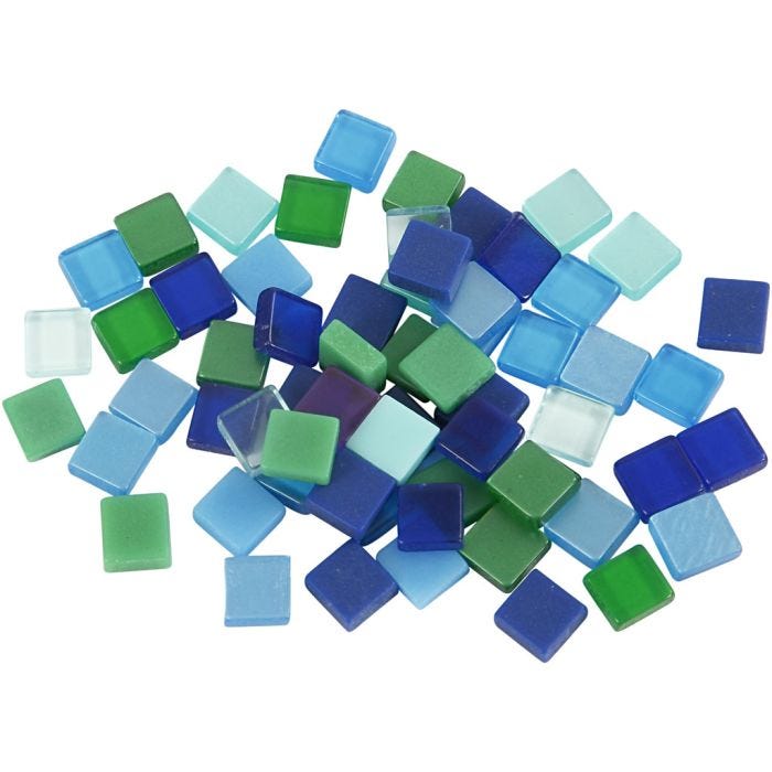 Minimosaiikit, koko 5x5 mm, paksuus 2 mm, vihreä/sinisävyt, 25 g/ 1 pkt
