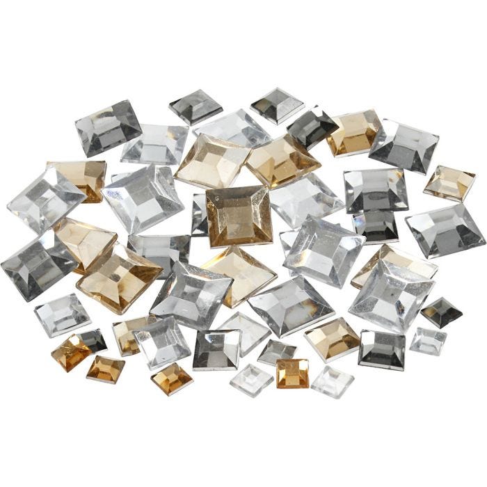 Akryylitimantit, neliöt, koko 6+9+12 mm, kultainen, 360 kpl/ 1 pkt