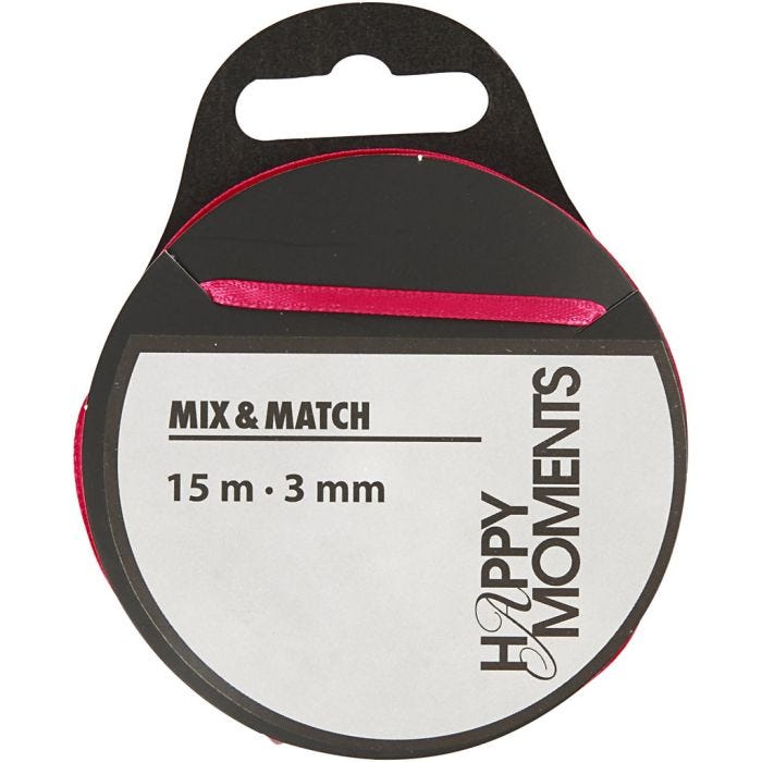 Satiininauha, Lev: 3 mm, pinkki, 15 m/ 1 rll