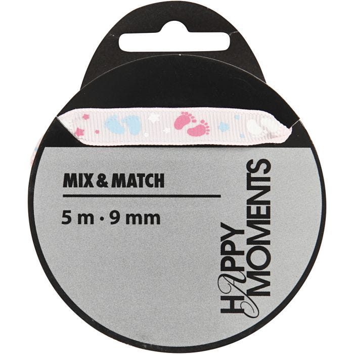 Koristenauha, Lev: 9 mm, rosa, 5 m/ 1 rll