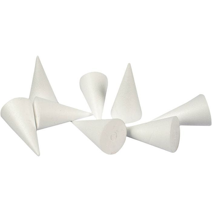 Styrox-kartio, Kork. 11 cm, halk. 5,5 cm, valkoinen, 50 kpl/ 1 pkt