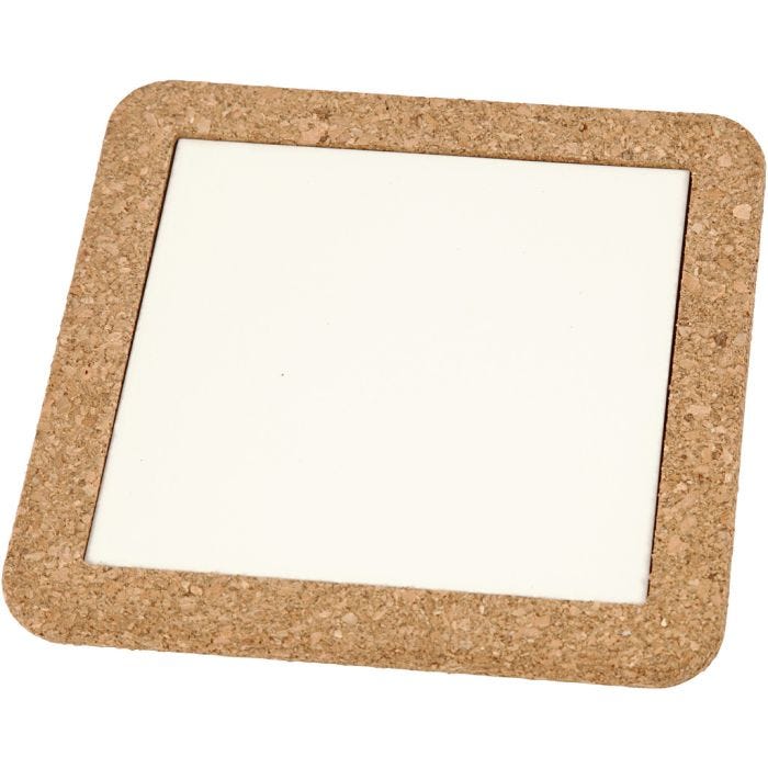Pannunaluset korkkikehyksin, koko 15,5x15,5x1 cm, valkoinen, 2 kpl/ 1 pkt