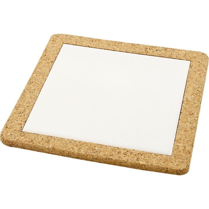 Pannunaluset korkkikehyksin, koko 19x19x1,1 cm, valkoinen, 10 kpl/ 1 pkt