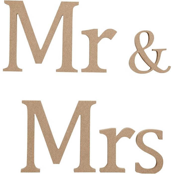 Kirjaimet, Mr &amp; Mrs, 13 cm, 1,5 cm, 1 set