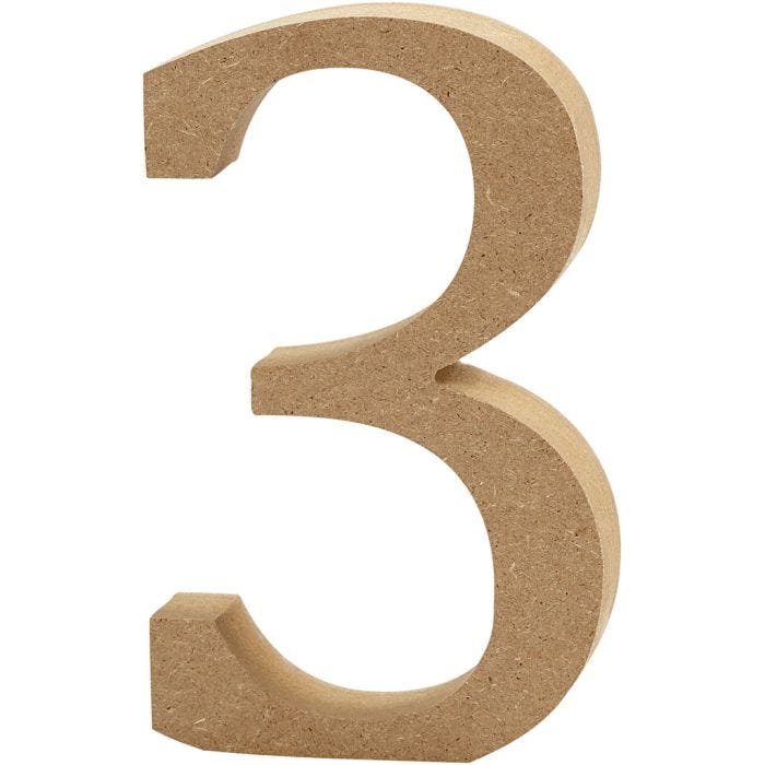MDF-numero, 3, 13 cm, 2 cm, 1 kpl