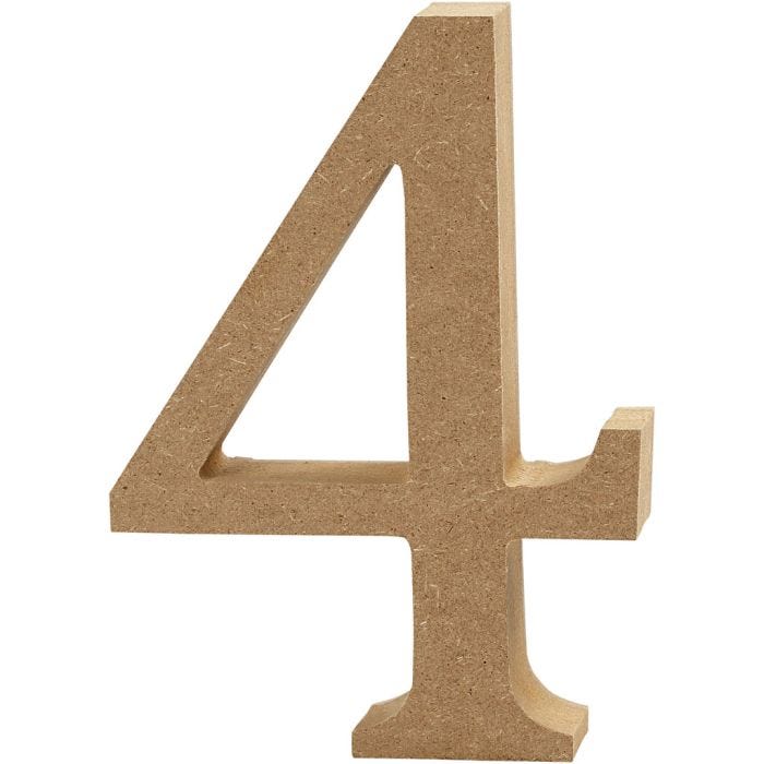 MDF-numero, 4, 13 cm, 2 cm, 1 kpl