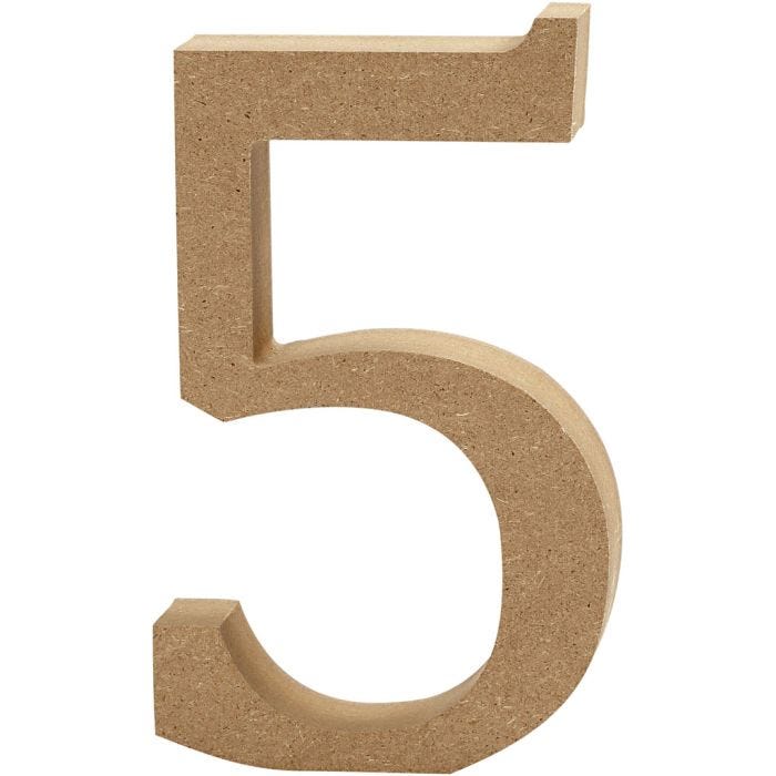 MDF-numero, 5, 13 cm, 2 cm, 1 kpl