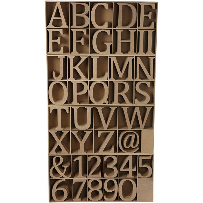 Puukirjaimet, -numerot ja -merkit, Kork. 13 cm, paksuus 2 cm, 160 kpl/ 1 pkt