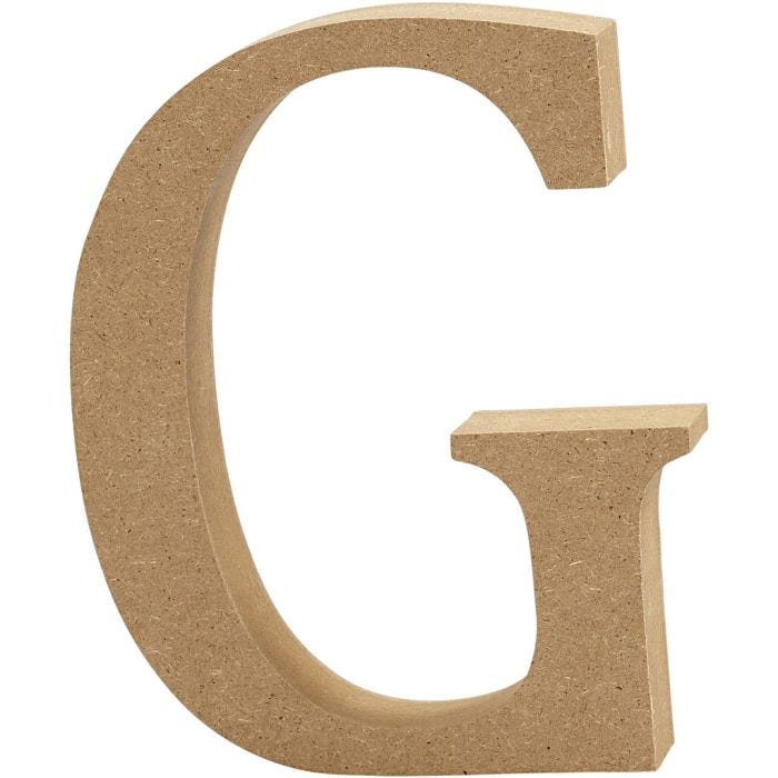 MDF-kirjain, G, 8 cm, 1,5 cm, 1 kpl