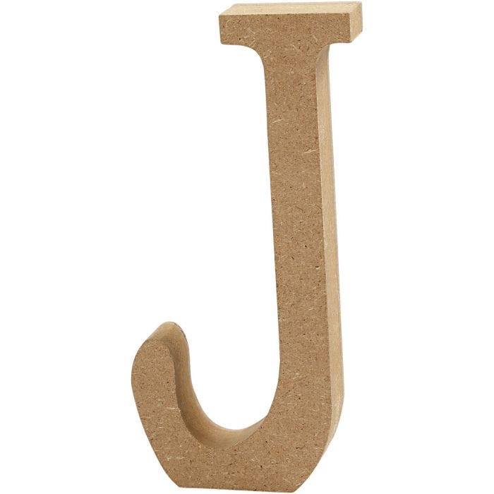 MDF-kirjain, J, 8 cm, 1,5 cm, 1 kpl