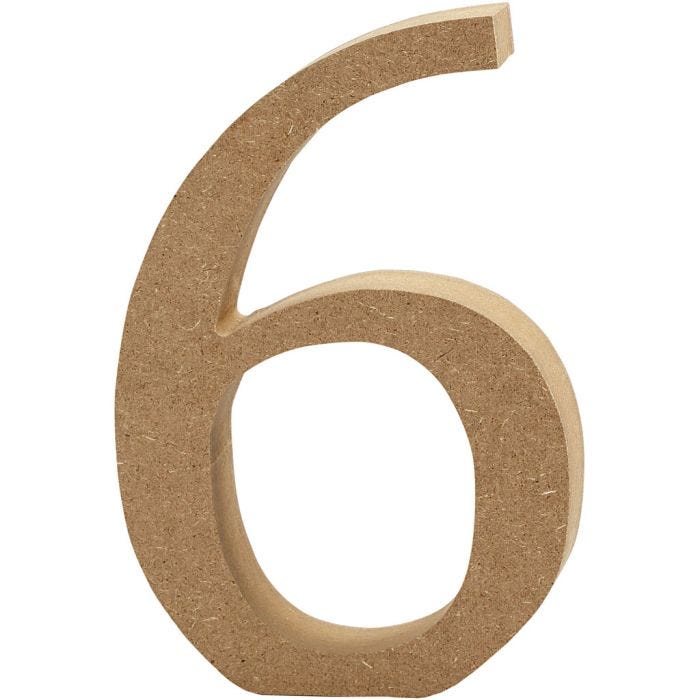 MDF-numero, 6, 8 cm, 1,5 cm, 1 kpl