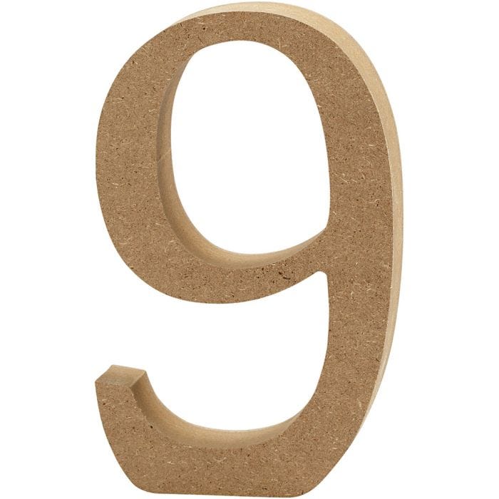 MDF-numero, 9, 8 cm, 1,5 cm, 1 kpl