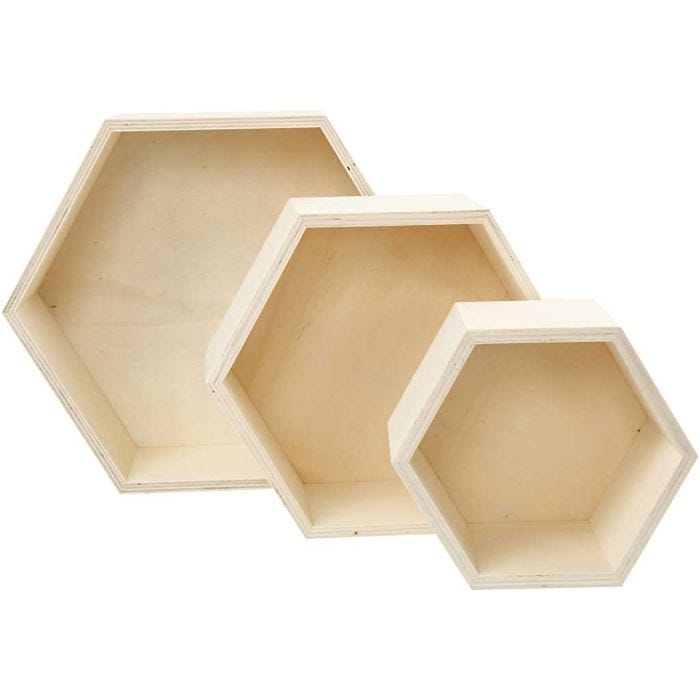 Puurasiat, kuusikulmaiset, Kork. 14,8+19+24,2 cm, S: 10 cm, 3 kpl/ 1 set