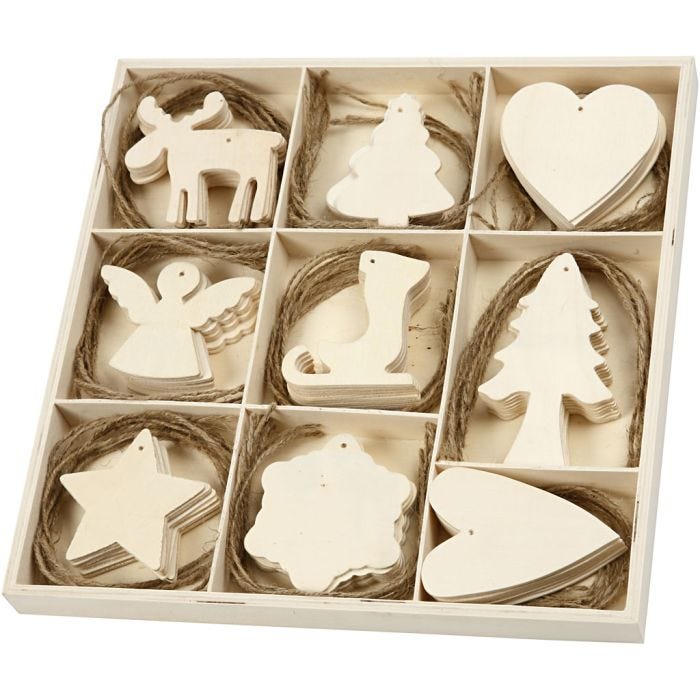 Puukoristeet, joulu, koko 7-8 cm, 72 kpl/ 1 pkt