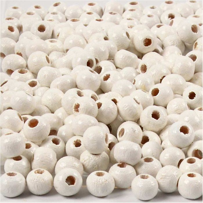 Puuhelmet, halk. 5 mm, aukon koko 1,5 mm, valkoinen, 6 g/ 1 pkt