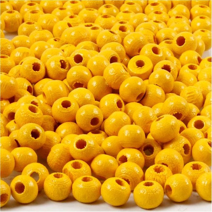 Puuhelmet, halk. 5 mm, aukon koko 1,5 mm, keltainen, 6 g/ 1 pkt