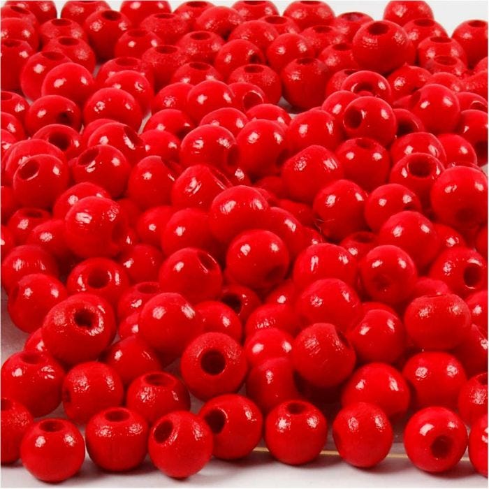 Puuhelmet, halk. 5 mm, aukon koko 1,5 mm, punainen, 6 g/ 1 pkt