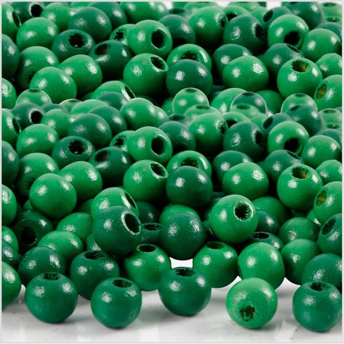 Puuhelmet, halk. 5 mm, aukon koko 1,5 mm, vihreä, 6 g/ 1 pkt