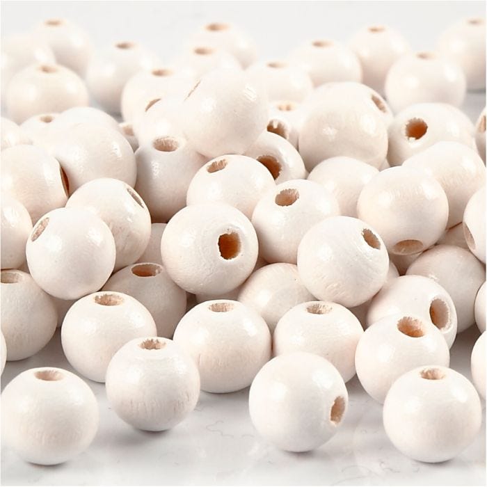 Puuhelmet, halk. 8 mm, aukon koko 2 mm, valkoinen, 15 g/ 1 pkt