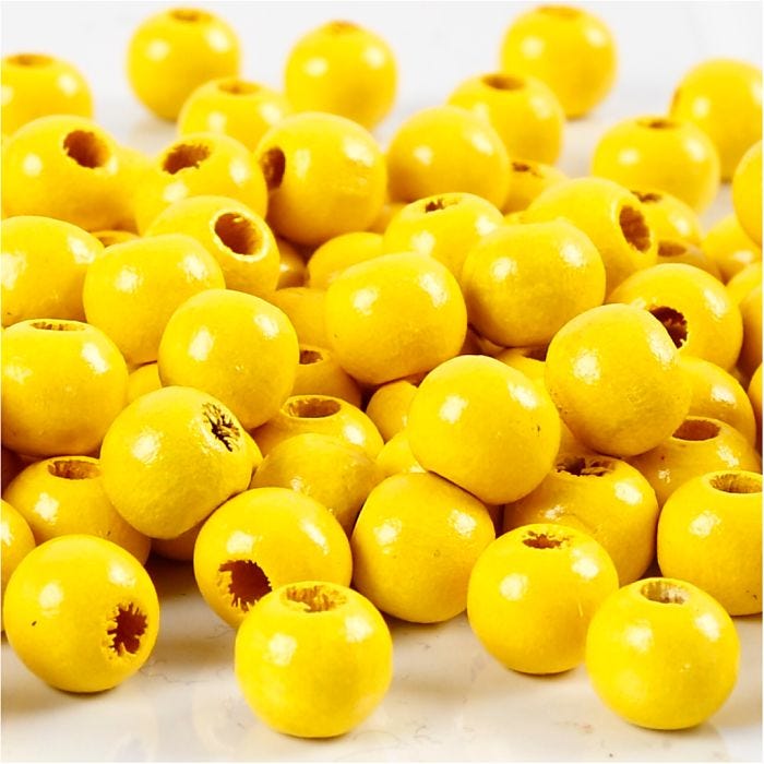 Puuhelmet, halk. 8 mm, aukon koko 2 mm, keltainen, 15 g/ 1 pkt