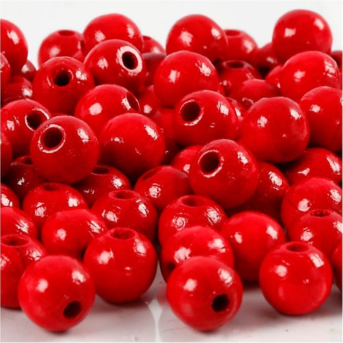Puuhelmet, halk. 8 mm, aukon koko 2 mm, punainen, 15 g/ 1 pkt