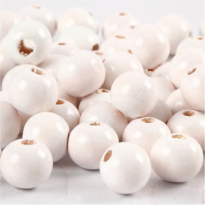 Puuhelmet, halk. 10 mm, aukon koko 3 mm, valkoinen, 20 g/ 1 pkt