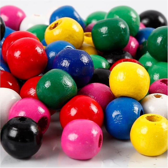 Puuhelmet, halk. 10 mm, aukon koko 3 mm, värilajitelma, 20 g/ 1 pkt