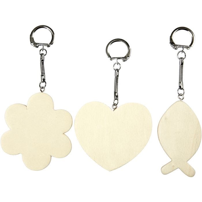 Puiset avaimenperät, koko 6-7 cm, paksuus 3 mm, 3 kpl/ 1 pkt