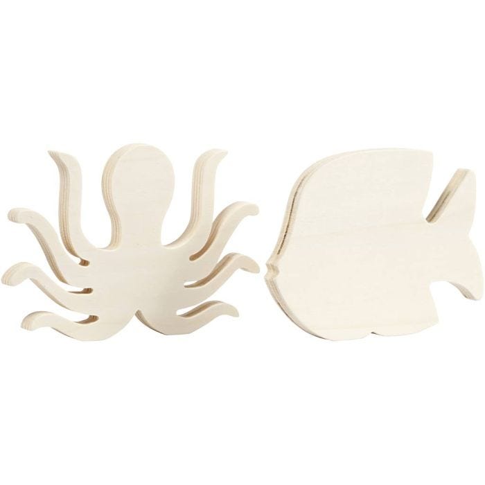 Merieläimet, Mustekala ja kala, Kork. 11 cm, Lev: 16 cm, paksuus 1,2 cm, 2 kpl/ 1 pkt
